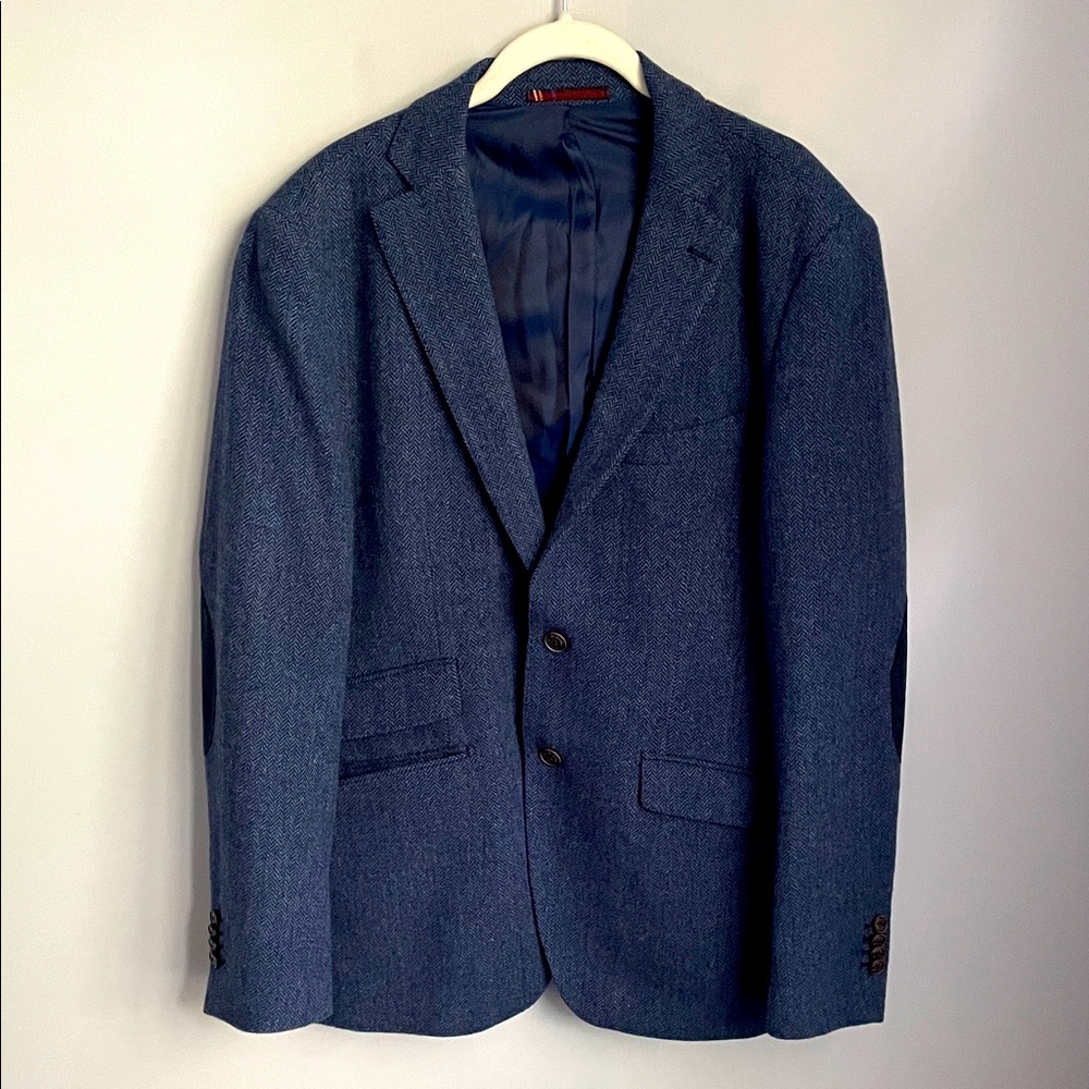 El Ganso Men's Blue Herringbone Blazer US Size 42, EU 52